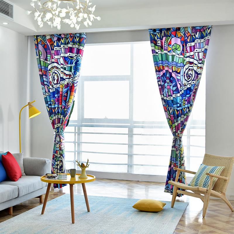 2 Curtains Exotic Bohemian Curtains Creative Personality Abstract Curtain Impression Pattern Classical Living Room Bedroom Shade