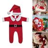 0-1Month Baby Photo Outfit Christmas Jumpsuit Santa Hat Newborn Photography Costume Set Infant Photoshooting Suit 2pcs
