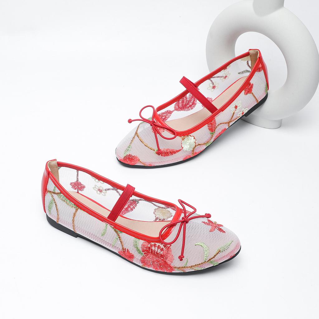 Módní květinová výšivka krajkové boty žena elastický pásek mary janes balerínky prodyšné letní baleríny žena mokasíny velká velikost 43