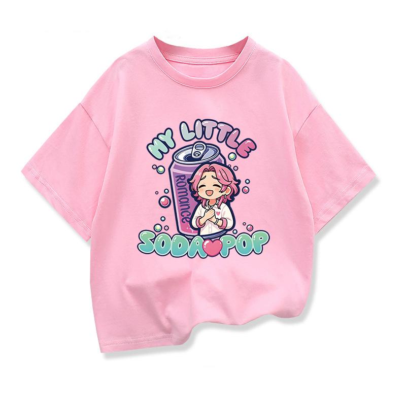 Boys Girls Loose Cotton Tee Soda Pop Graphic Design Soft Breathable Short Sleeve Daily Wear Kids Clothes