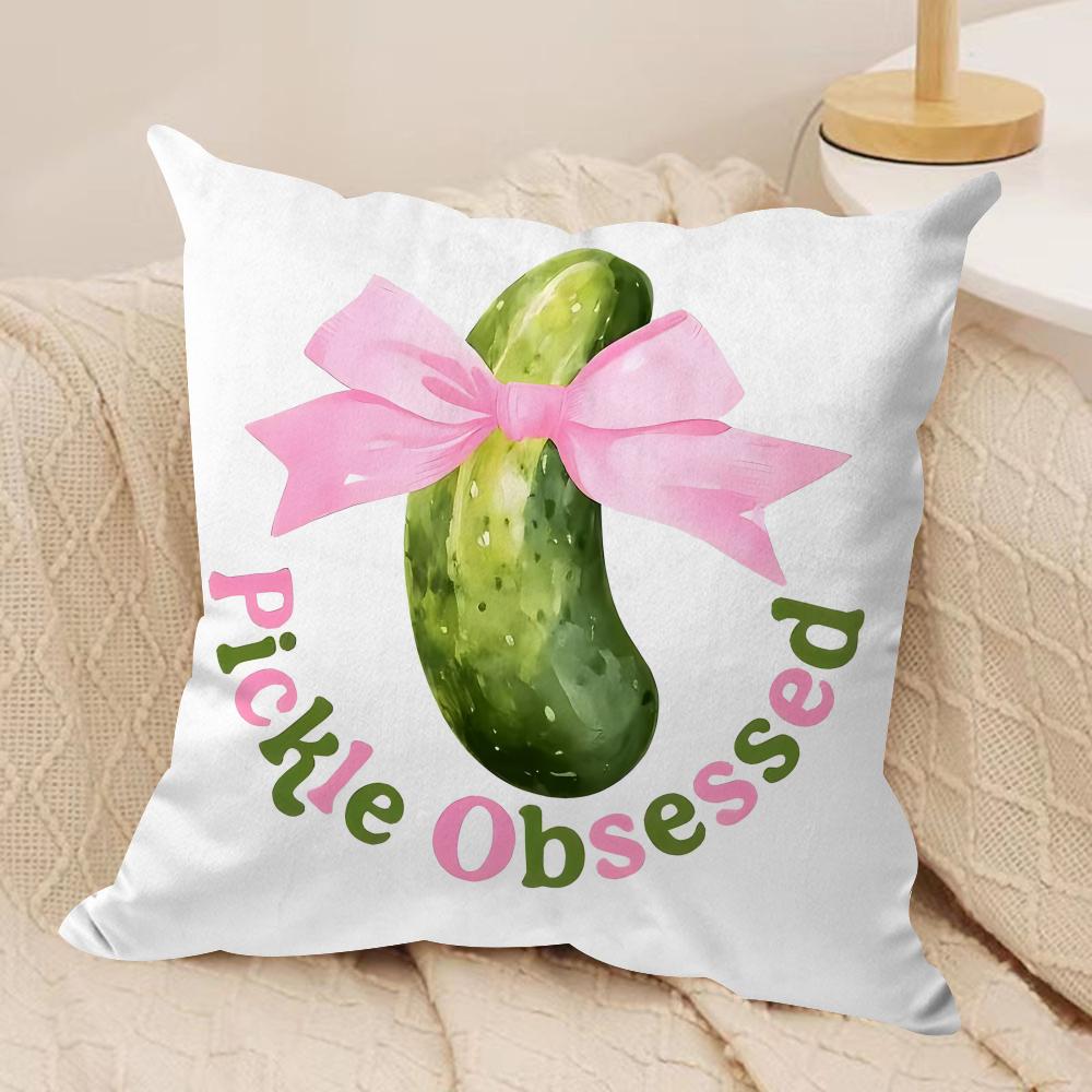Just A Girl Who Loves Pickles Cushion Cover Silky Short Plush Invisible Zipper Dustproof Sofa Pillow Case For Home Decor