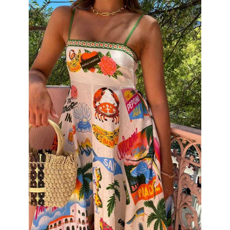 Ladies' Printed Large Swing Suspender Dress Print Large Swing Dress Female