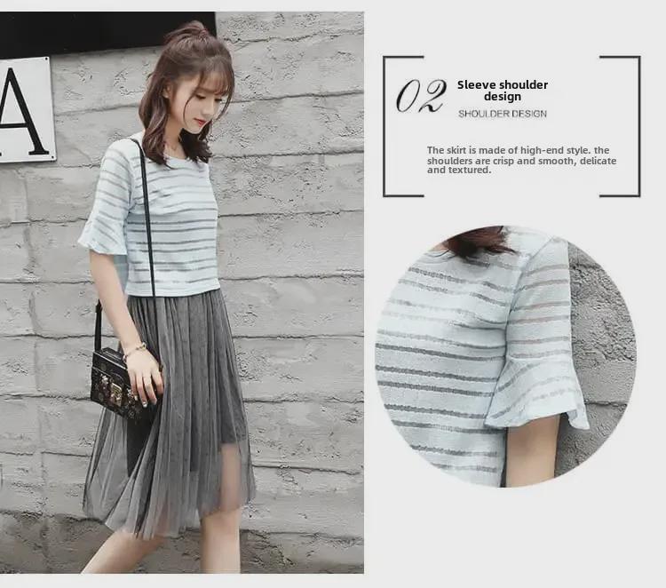 Summer 2023 Plus Size Mesh Suspender Skirt Set for Women - Waist Slimming, Two-Piece Dress