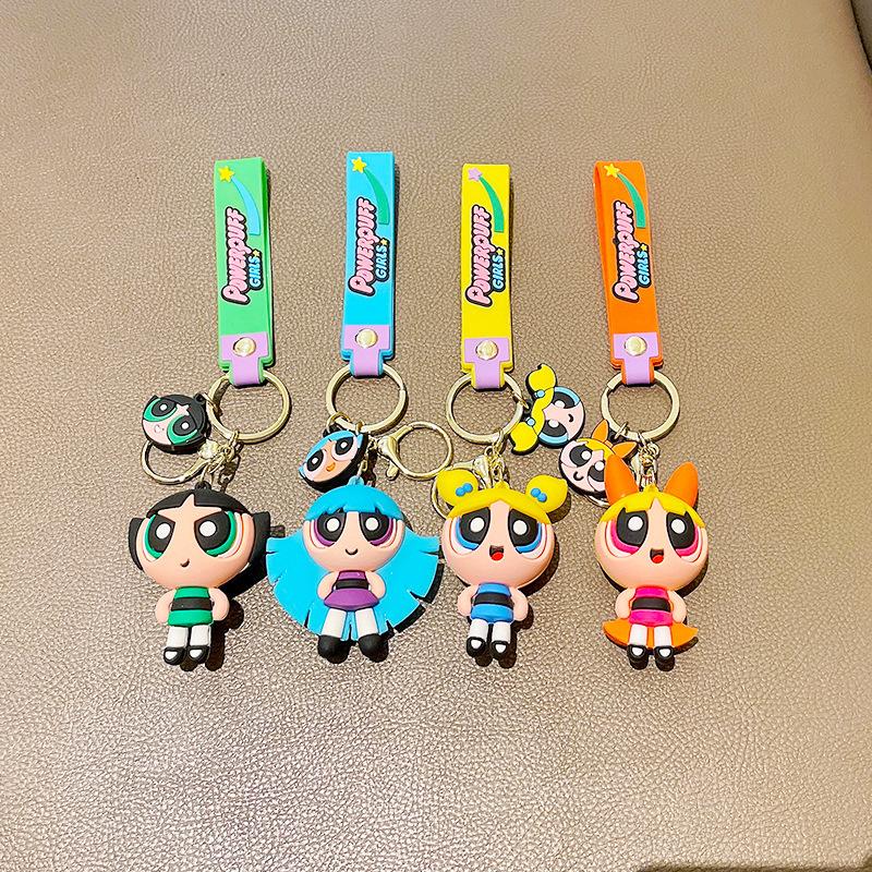 Top-Grade Super Superior-Grade Cute! High-Standard Powerpuff First-Class Girls Premium-Quality Cartoon High-Standard Keychains First-Class Blossom