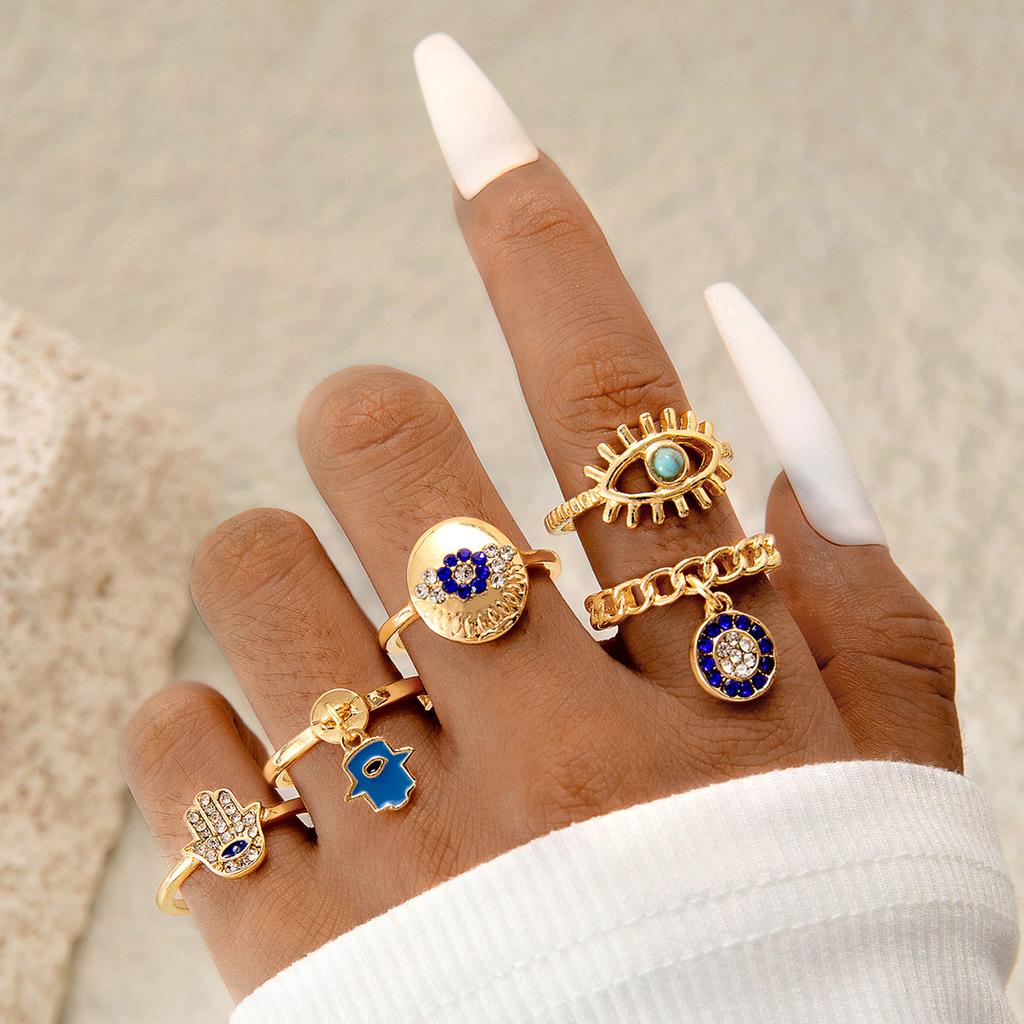 Vintage metal imitation emerald diamond ring set design sense love snake ring set women