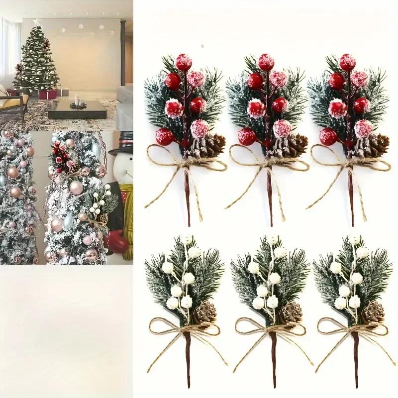

Festive Christmas Bouquet: 5/10 Pcs of Realistic Pine Needles, Red Berries, And Pine Cones, Perfect for Home Christmas Deco