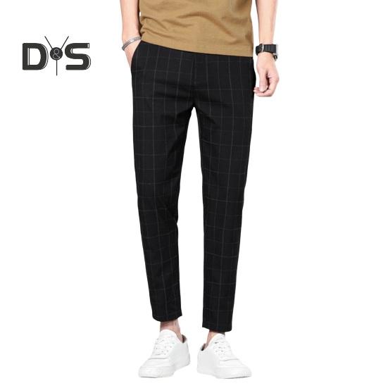 

Мужские брюки «Девятый» прямые клетчатые брюки с боковыми карманами, тонкие эластичные облегающие брюки на молнии, повседневные деловые брюки в деловом стиле L чёрный