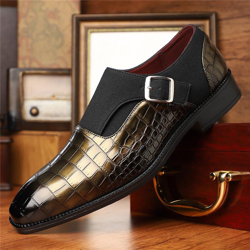 New Britain Men's Pointed Alligator Pattern Slip On Casual Shoes Business Monk Strap Loafers Formal Wedding Dress Footwear