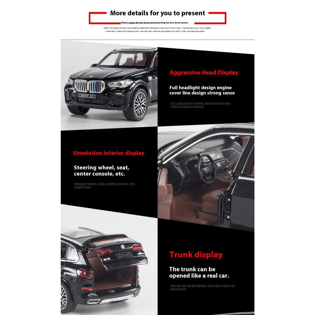 1/32 BMW X5 SUV Alloy Off Road Diecast Model Simulation Sound Light Toy Trendy Decorative Ornament Birthday Present for Friends