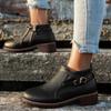 Women's Short Boots with Side Zipper, Low Heel and Belt