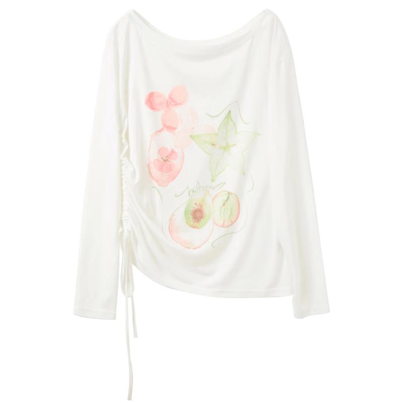 Sancai Lyocell Printed Long Sleeve Boat Neck Blouse XL
