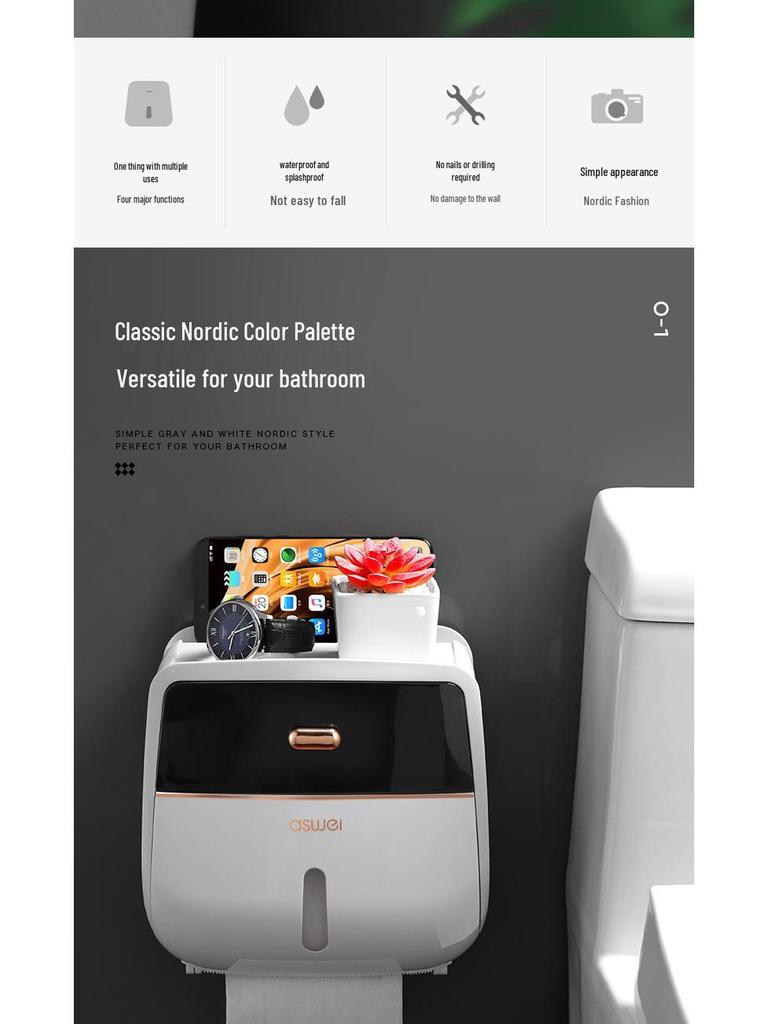 Support Mural Étanche pour Papier Toilette de Salle de Bain Sans Perçage