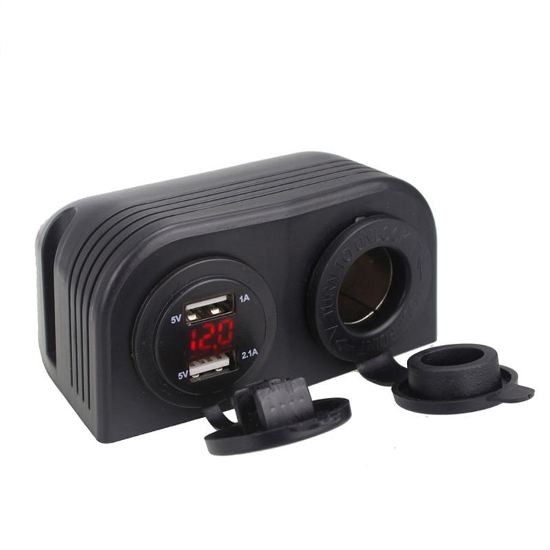 2 Holes Tent Base 3.1A Dual USB Car Charger With LED Digital Voltmeter Power Socket  for Truck Motorcycle Boat ATV