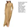 Spring Summer Women Dress Pure Color V Neck Loose Long Sleeves Lapel Split Hem Casual Ankle Length Soft Breathable Side Pockets Single-breasted