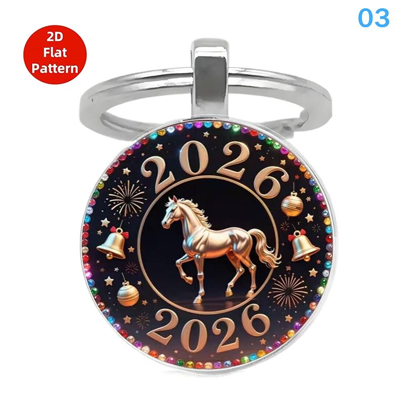 Vintage 2026 Year Of The Horse Design Dome Glass Alloy Pendant Keychain Backpack Hangings Decoration Gifts New Year