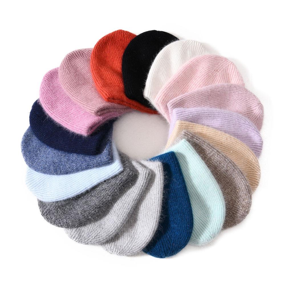Autumn and winter solid color small sequins soft men's and women's warm wool hats Angola long rabbit hair knitted hat rabbit down cold hat