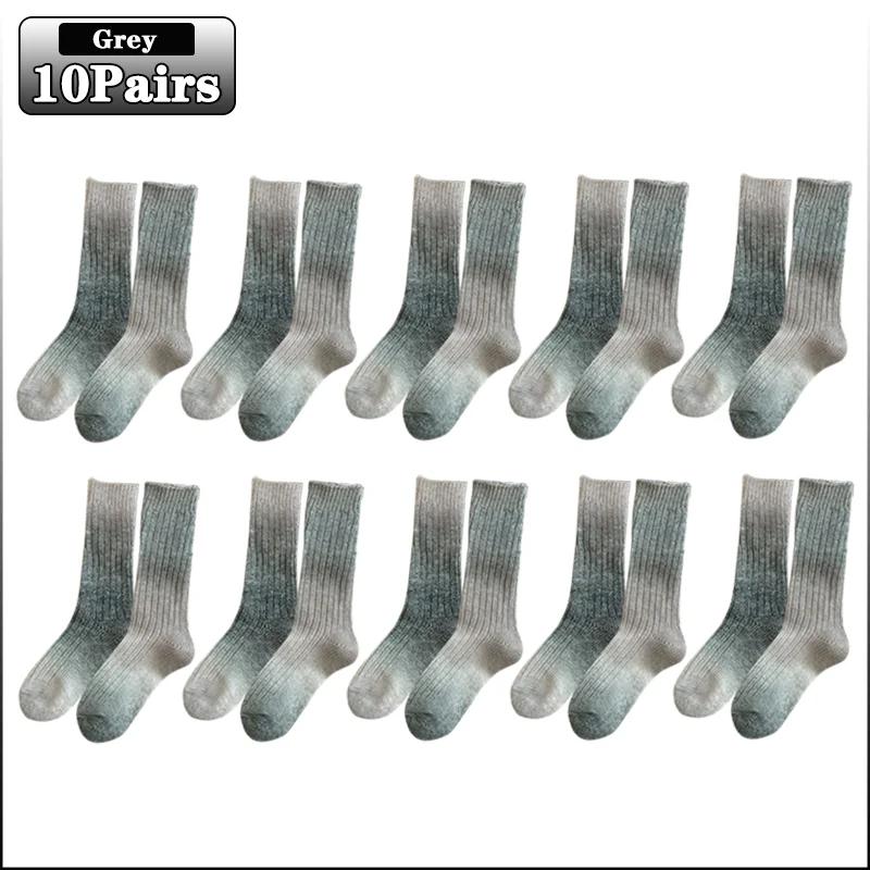 Gradient Colour Wool Socks Autumn and Winter Thickened Mid-calf Socks Warm Rainbow Coloured Stacked Socks Warm Floor Socks