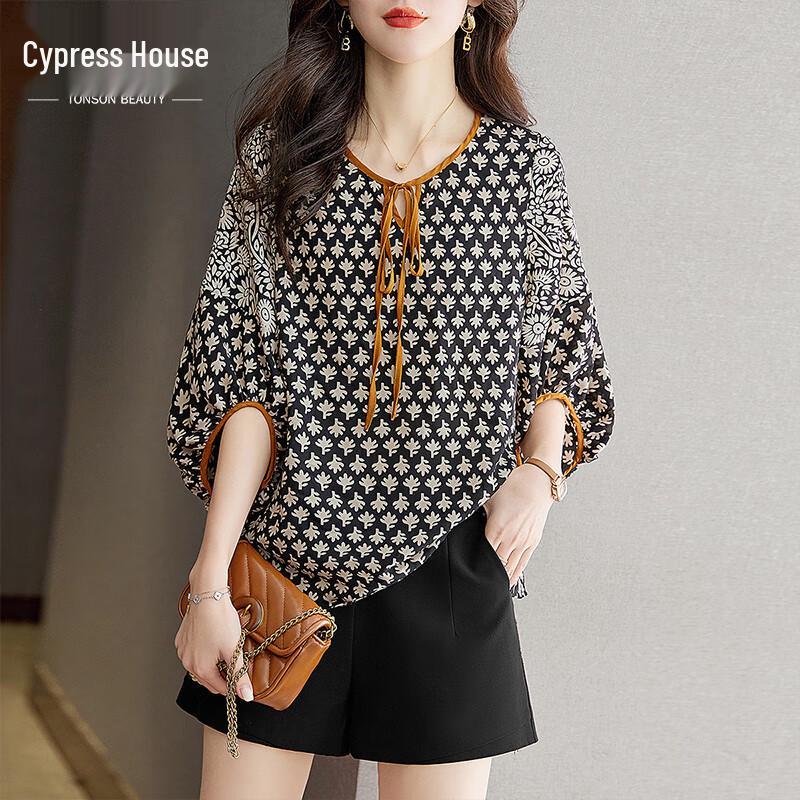 

Women s Retro Floral Lantern Sleeve Blouse S