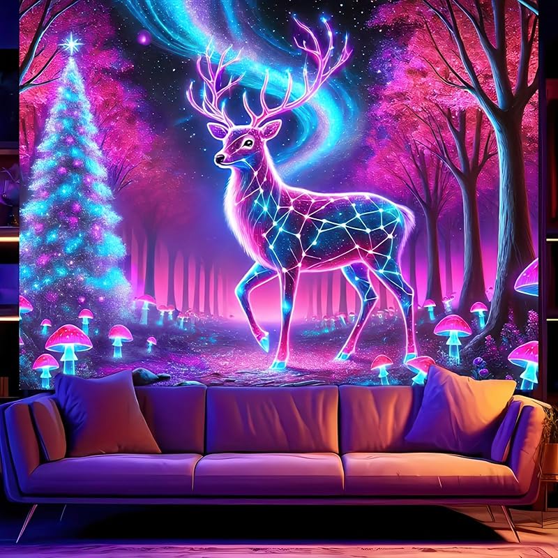 BlissYard Blacklight Tapestry Bedroom Cool Cute Girl Anime Wall Tapestry Aesthetic UV Reactive Purple Tapestries Glow In The Dark Art Wall Hanging