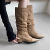 Pointed Boots Women's Inner Height Increase Retro 2025 New Thick Heel Pile Boots But Knee High Knight Boots