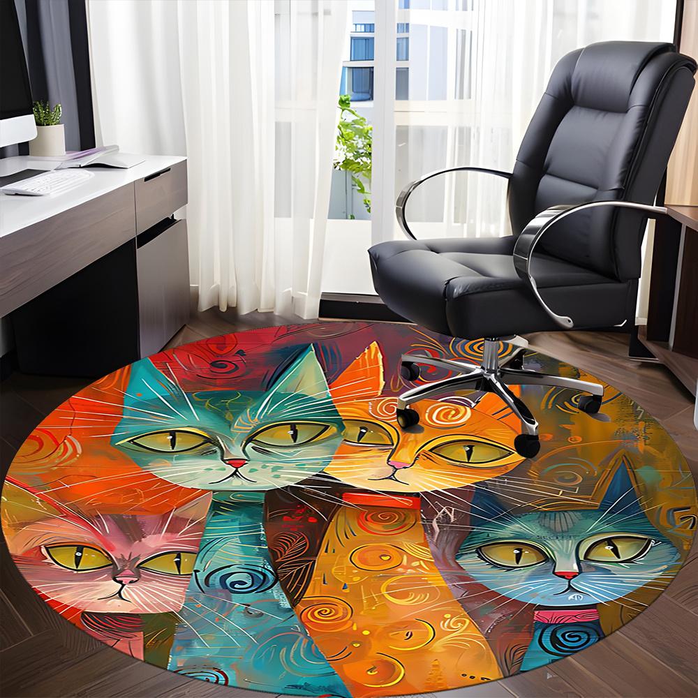 1pc Cat Artwork Office Round Area Rug, Indoor Mat Suitable ForOffice, Under Office Chairs Bedroom Living Room Home Decor, Room Decot010
