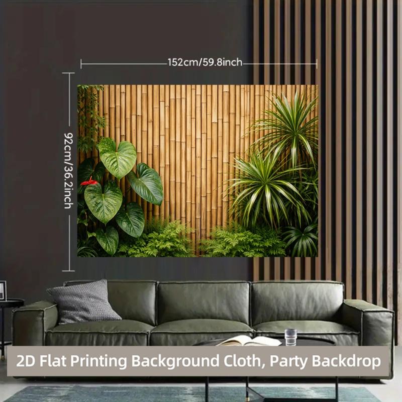 Tappezzeria Giardino Tropicale Piante Verdi Recinzione di Bambù Appeso a Parete per Decorazione Soggiorno Camera da Letto Arte Paesaggistica Zen Naturale Stampa per la Casa