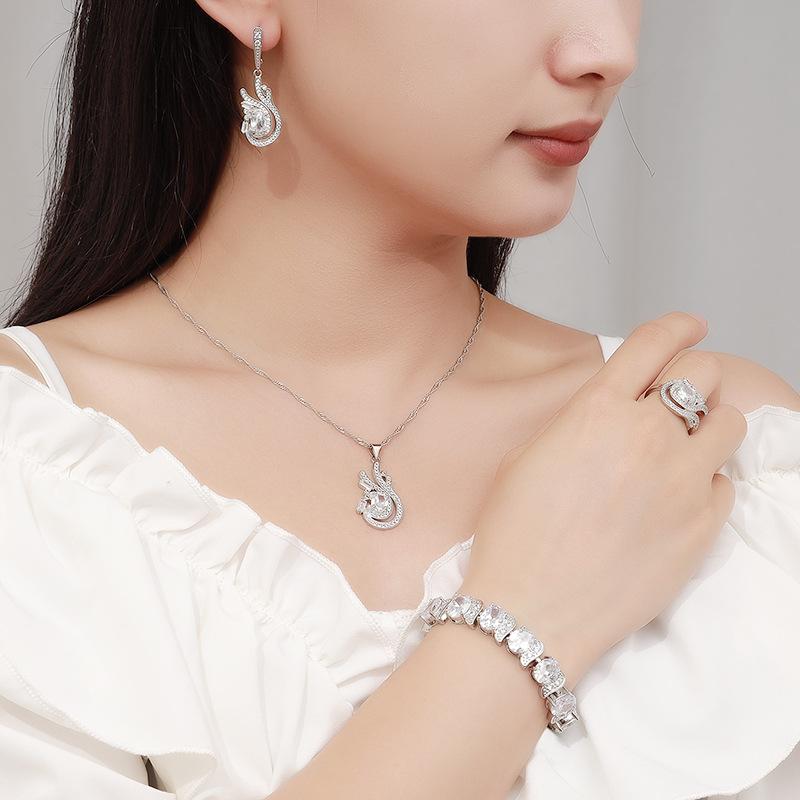 Blue Jewelry with Gem Set Pendant Earrings Necklace and Ring Lady Set