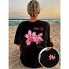 Women's Pink Orchid Print T-Shirt, Short Sleeve, Round Neck Top, Summer Y2K Style T-shirt, Comfortable Women's Clothing Y2K Top