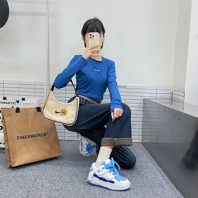 Nowe Damskie Buty Moda Sneakersy na Platformie Panie Wiosenne Płaskie Buty na Grubej Podeszwie Codzienne Buty do Biegania dla Kobiety