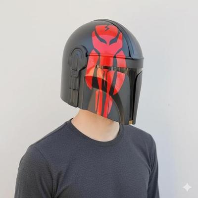 Mandalorianer Helm Schwarz Rot Tragbar Stahl, Cosplay Requisite, Handgefertigter Rüstungshelm, Einzigartiges Geschenk für Star Wars