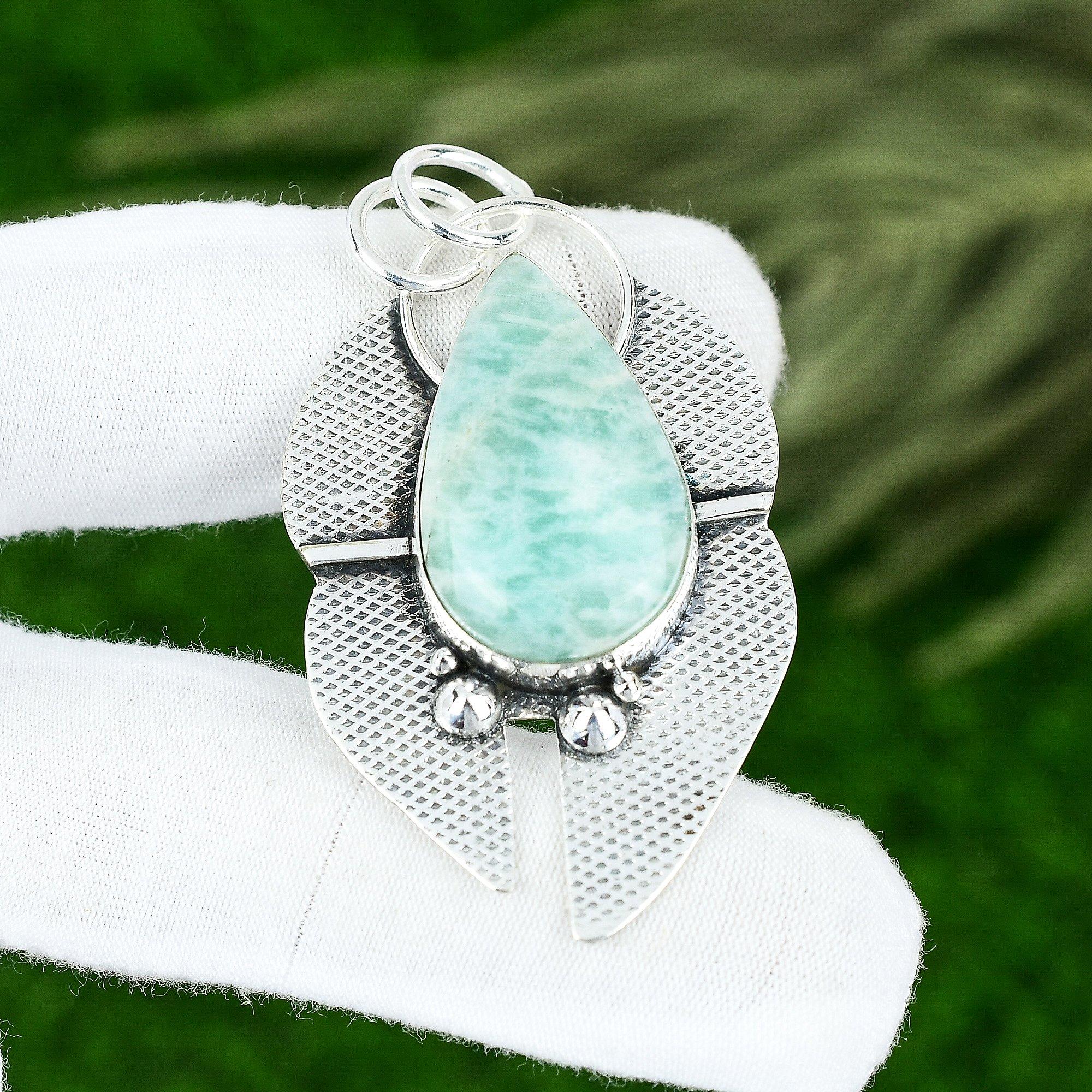 Memorial Day Deal 925 Sterling Silver Amazonite Stone Trendy New Pendant Jewelry