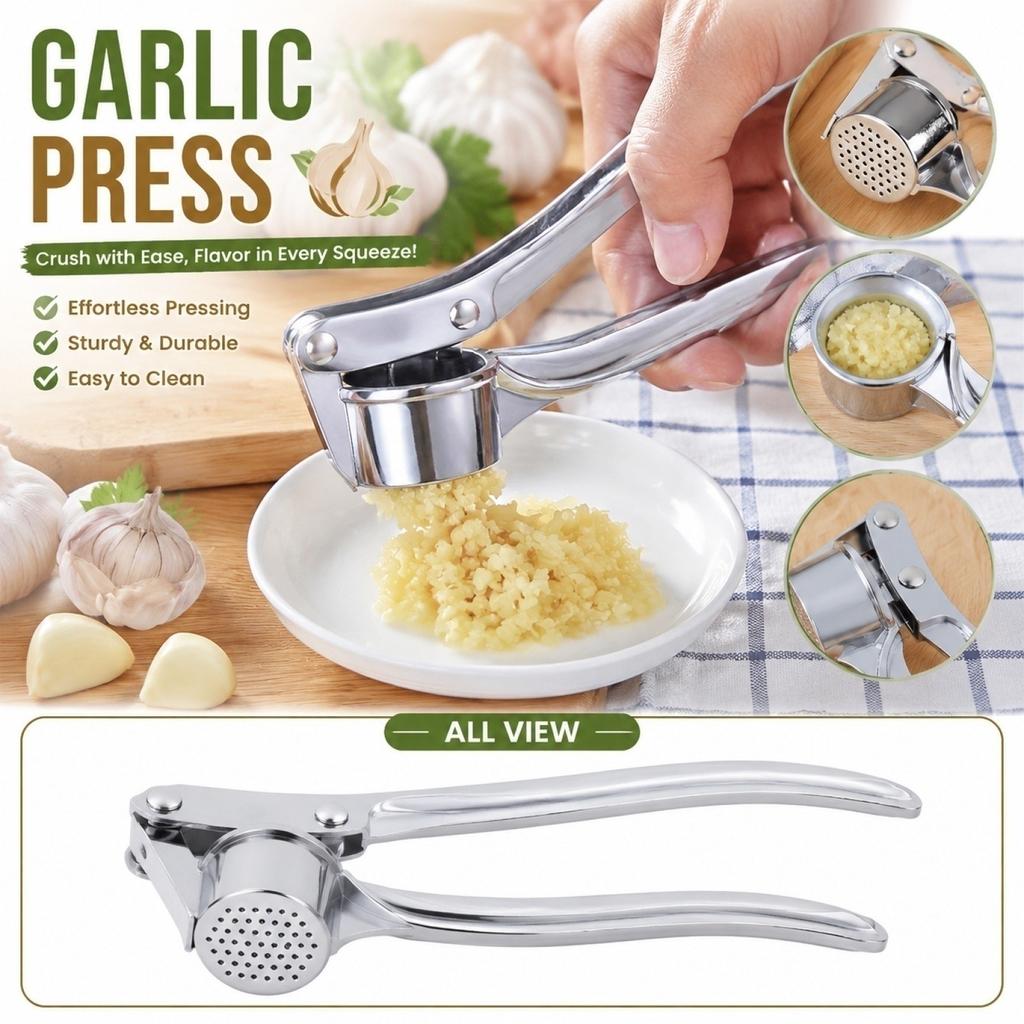 Thickened Alloy Manual Garlic Press Crusher Mincer Ginger Juicer Peeler Kitchen Tool with Ergonomic Handle for Easy Garlic Crushing