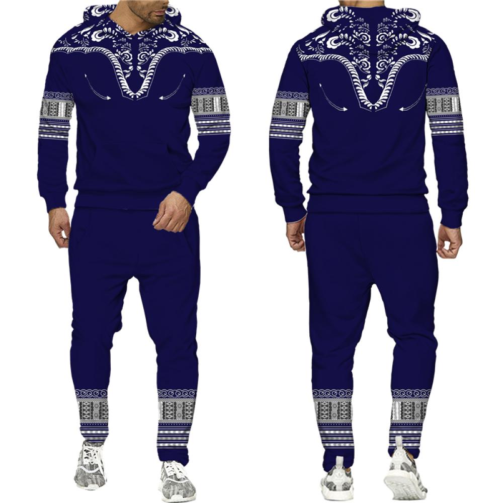 Afrikanischer Dashiki-Hoodie/Anzug für Herren, lässig, 3D-gedruckt, Ethno-Stil, Sweatshirt, Hose, Set für Herren/Damen, Folk-Custom Streetwear-Trainingsanzug