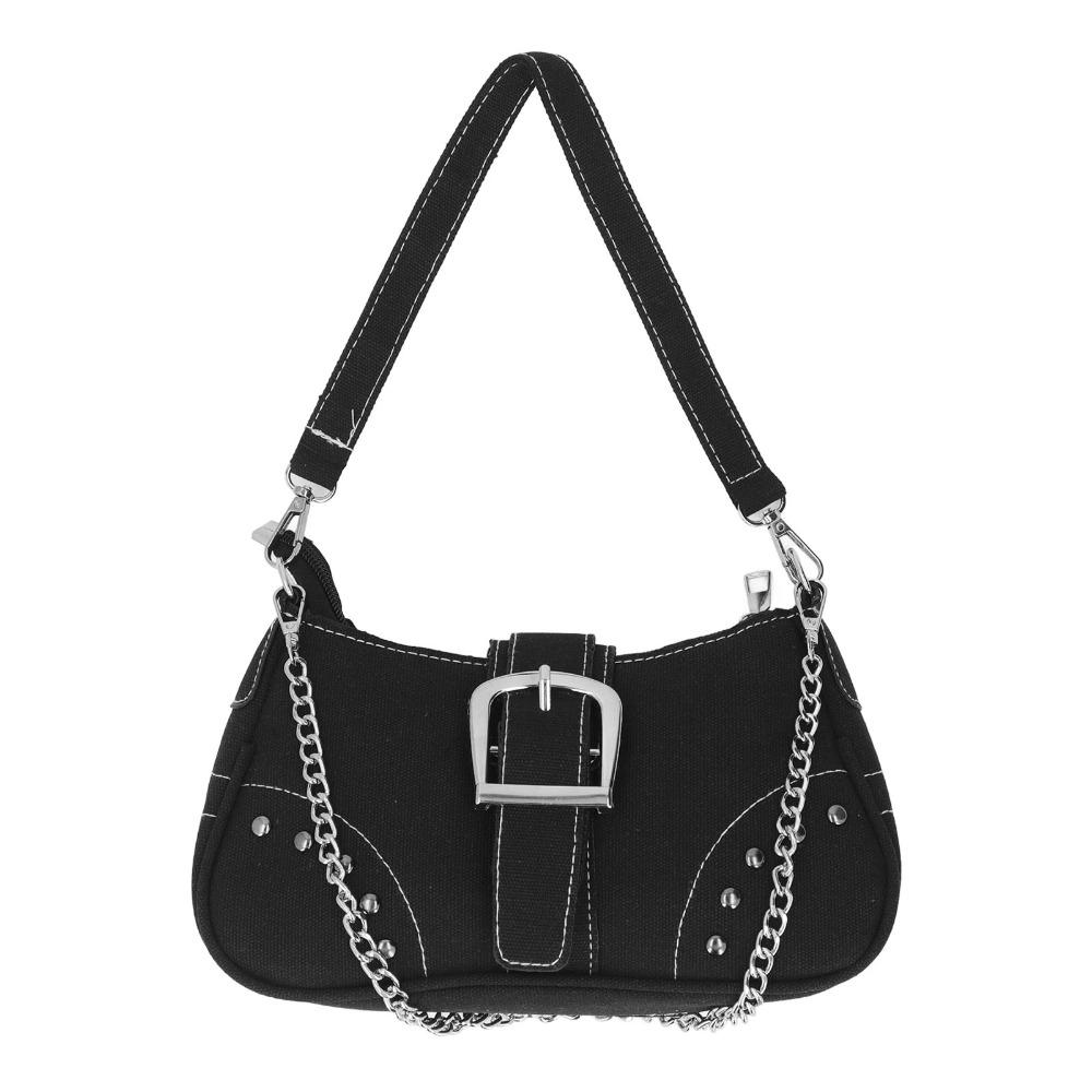 Fashion Canvas Women Handbag Spacious Portable Female Shoulder Bag Underarm Bag Shopping Trips Chain Decoration Bag