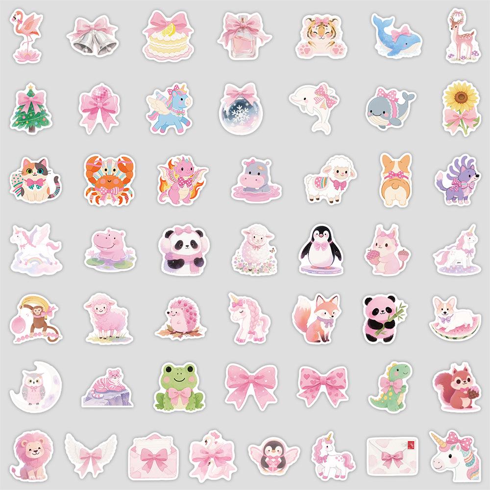 50 Pink Bow Graffiti Waterproof Stickers for Water Bottles, Phones, Luggage, Skateboards - Cartoon Series