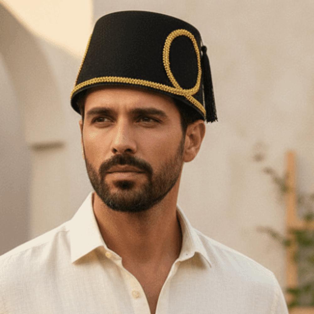 Wool Felt Fabric Turkish Fez Hat Gold Leaf Decor Felt Party Hats Morocco Cap Equestrian Events