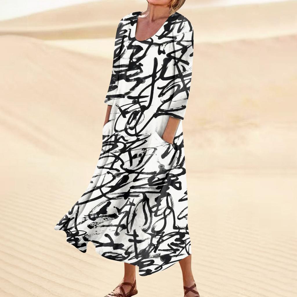 Robe pour femmes printemps Boho décontracté mode manches 3/4 robe pour vacances grande taille