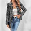 Women's Stand Collar Long Sleeve Slim Fit Tweed Elegant Blazer Jacket Plaid Open Front Cardigan Outerwear For Fall Office Daily Commute