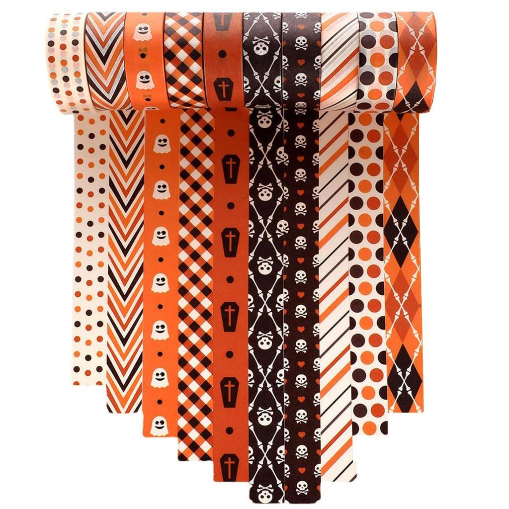 10 Rolls Halloween Washi Tape Set,Holiday Washi Masking Tape Set with Skull Ghost Decorative Masking Tapes for Journal,DIY