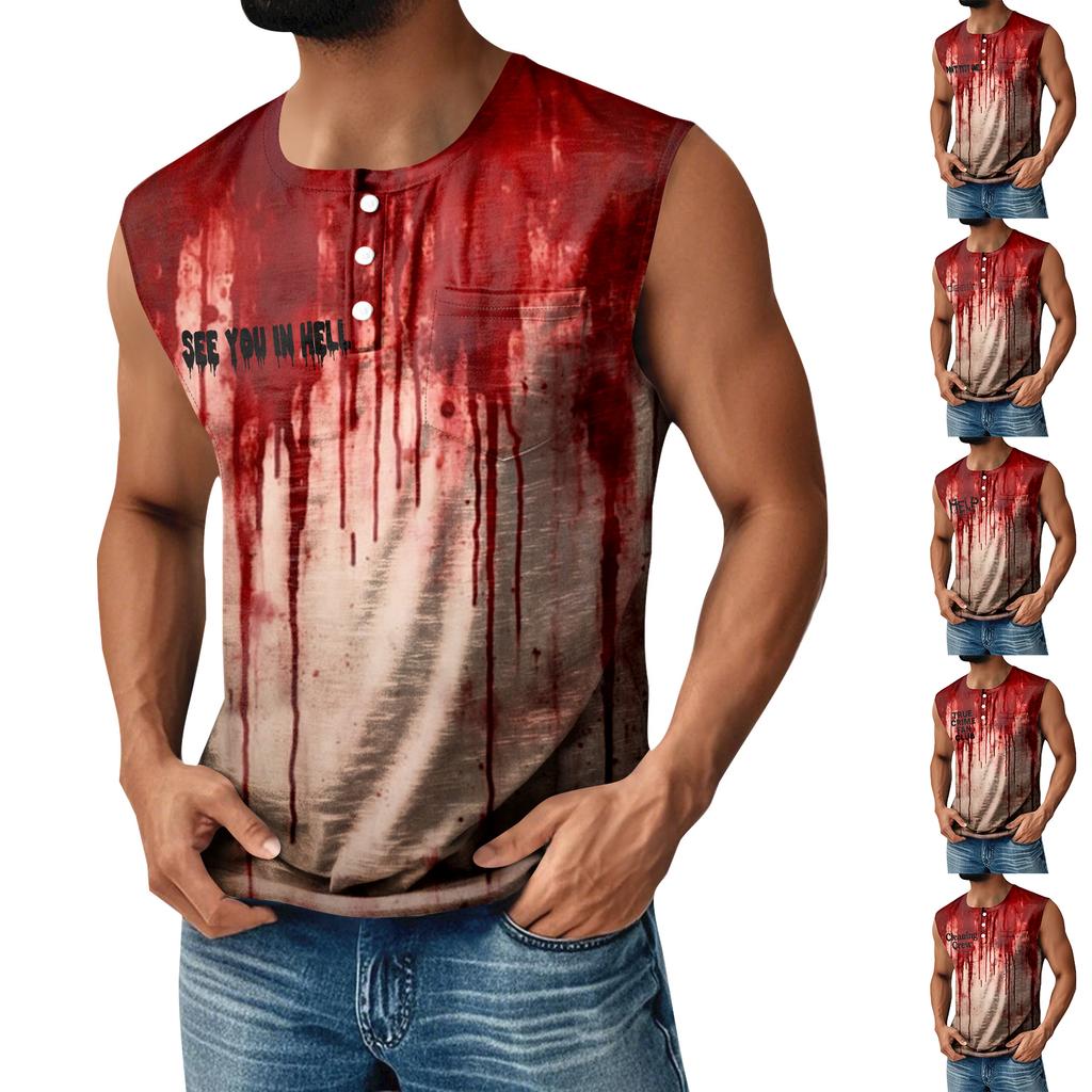 Men's Halloween Printed Sports Button Pocket Sleeveless Vest
