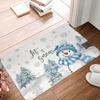 Serene Light Gray Snowman Blue Hat Let It Snow Tree Print Durable Washable Floor Mat For Soft Winter Home Indoor Mat