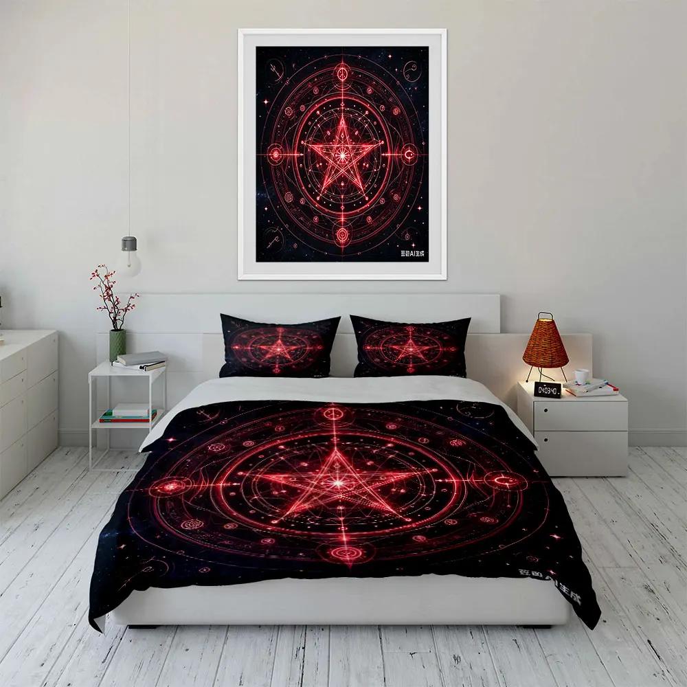 "Esoteric Red Magic Circle Set" Multiple Sizes Kid's and Adults' Bedroom Exquisite 3PC Bedding Set Gift