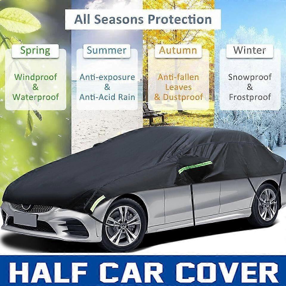 2025 Latest Model Universal Half Car Cover Waterproof All Weather, Black Car