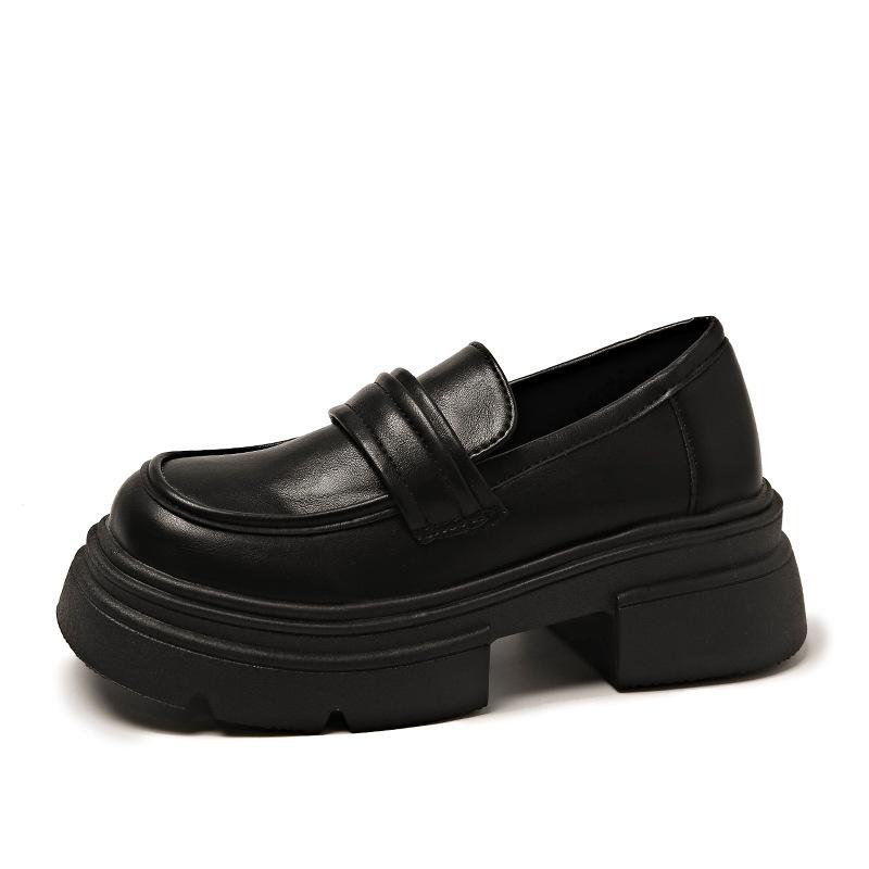 Platform Thick Heel British Style Small Leather Shoes Women's 2025 New Spring and Autumn One-pedal Fairy Style Women's Shoes Jk Single Shoes Black