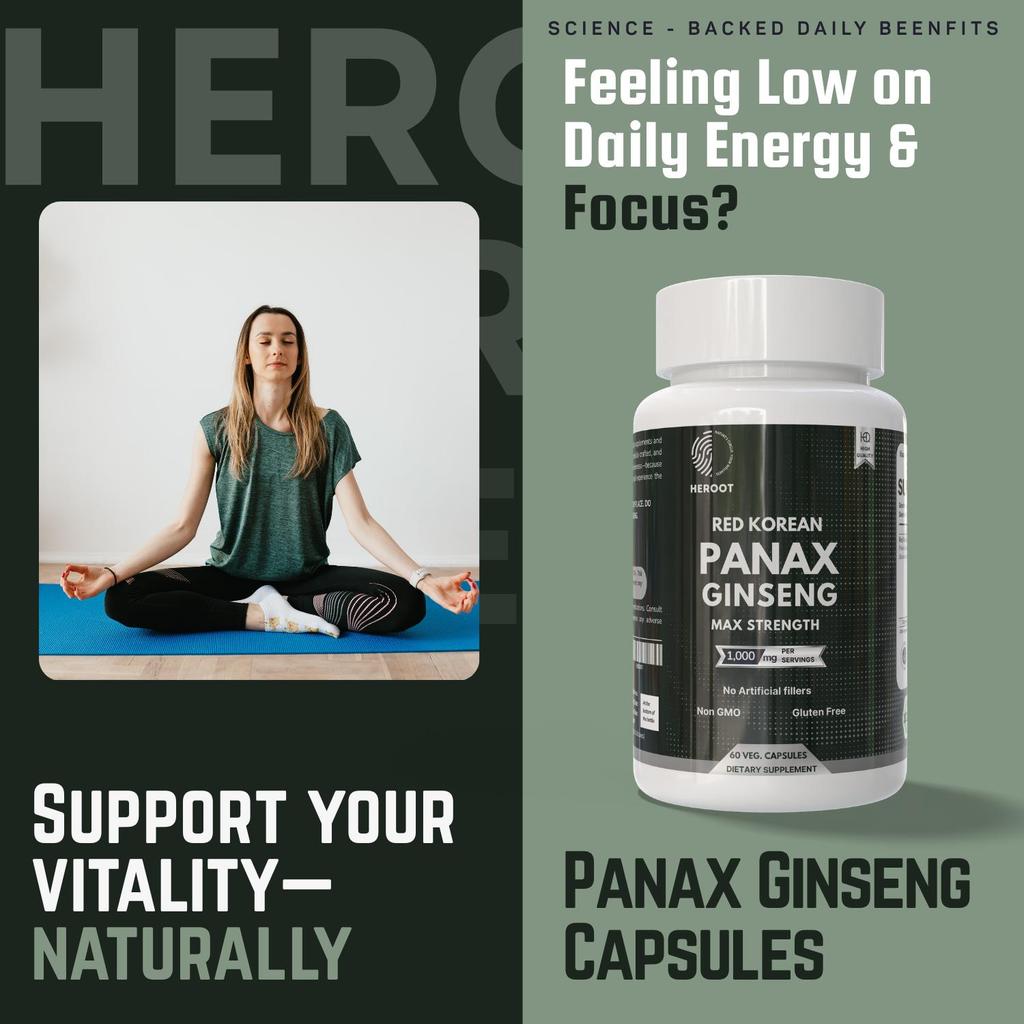 Panax Red Korean Ginseng Capsules | 1000 Mg | 60 Count | Non-GMO