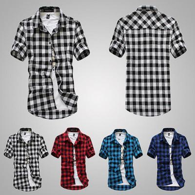Männlich Plus Size Plaid Print Revers Shirt Tops Casual Outdoor Party Kurzarm Knöpfe Bluse