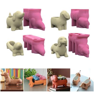 Moule en Silicone pour Pots de Plantes Moule Vase Forme Chien Teckel Moules Artisanaux Moules pour Plante Succulente Texture Silicone pour Planteur