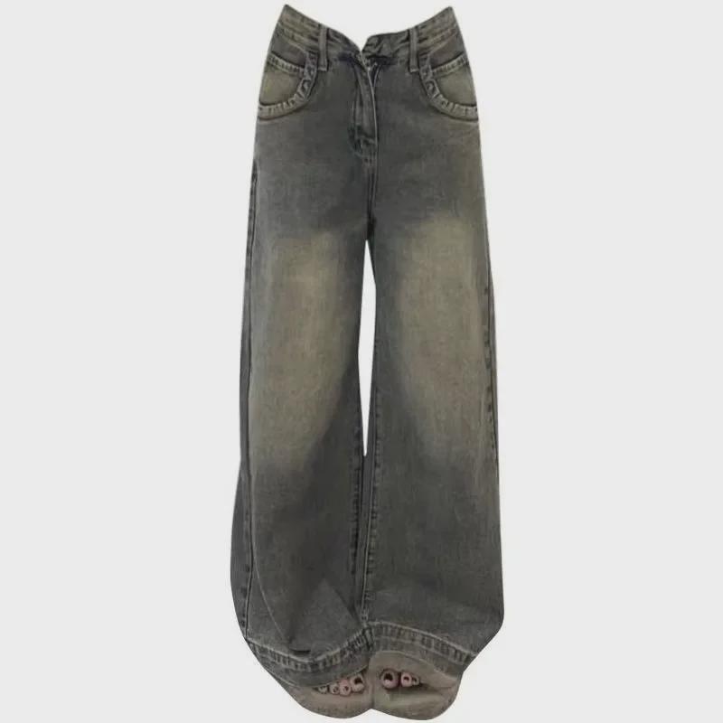 High-Waisted Retro Wide-Leg Jeans - Women's Straight-Leg Autumn Wash