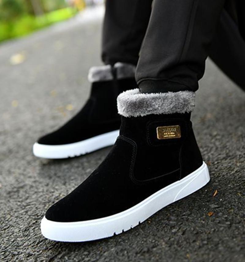 МодаМодные теплые мужские ботинки высокие зимние ботинки для снега кожаные меховые — фото 7