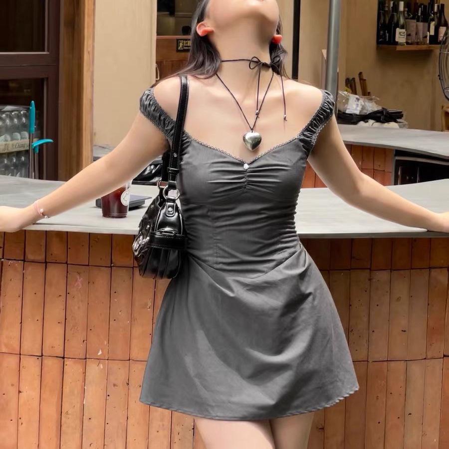2023 Slim American One-Shoulder Lace-Edge Ultra-Short Dress